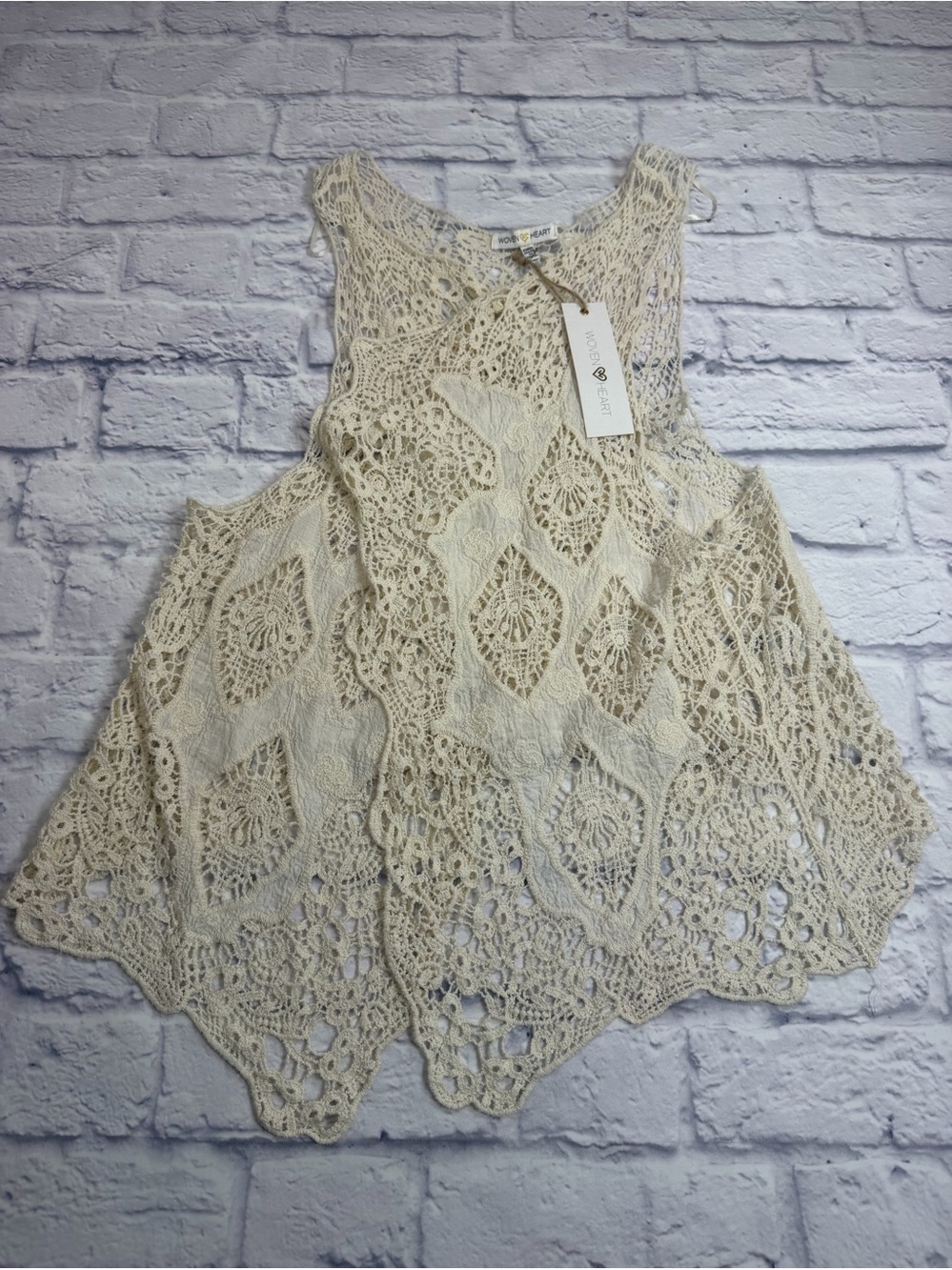 NWT Woven Heart Cream Crochet Overlay Vest. OS. Boho. Festival. Layering.